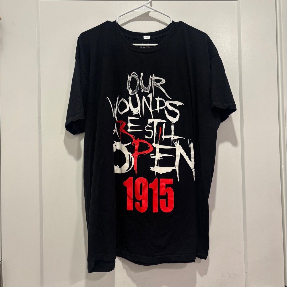 Open Wounds 1915 Armenian Genocide Graphic T-Shirt Black Mens 2XL USA Made